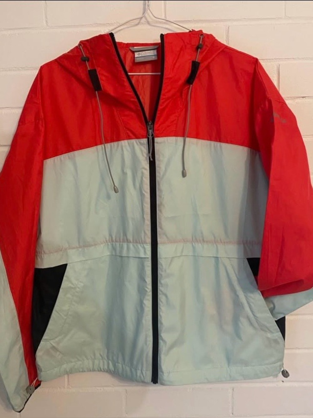 Womens Colorblock Windbreaker Jacket - Red & Light Blue